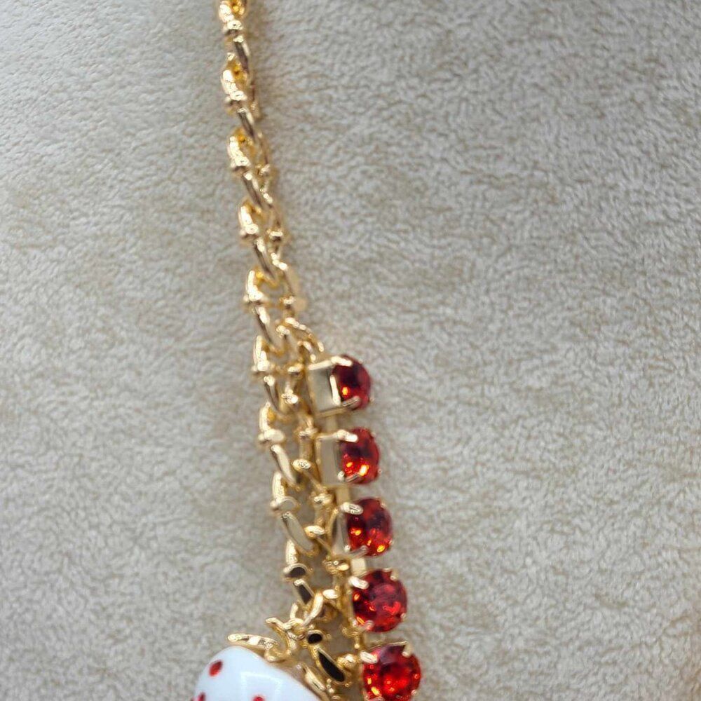 Betsey Johnson Enamel Red Crystal Strawberry Necklace & Earring Set NWT! NEW! - Picture 7 of 12